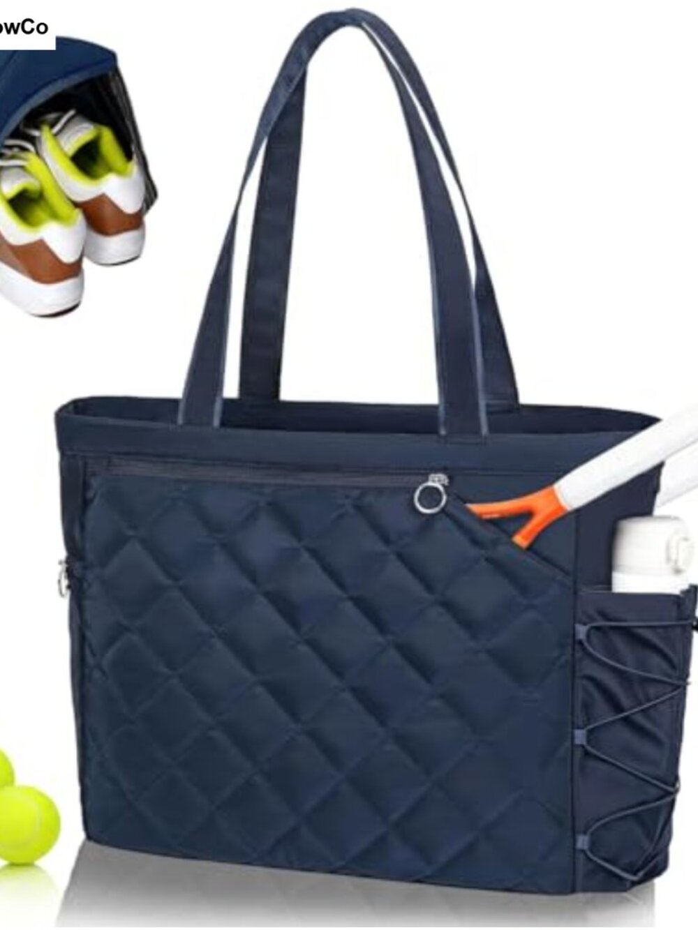 Waterproof Tennis Tote Bag with Shoe Compartment Holds 2-4 Rackets 15.6" Laptop